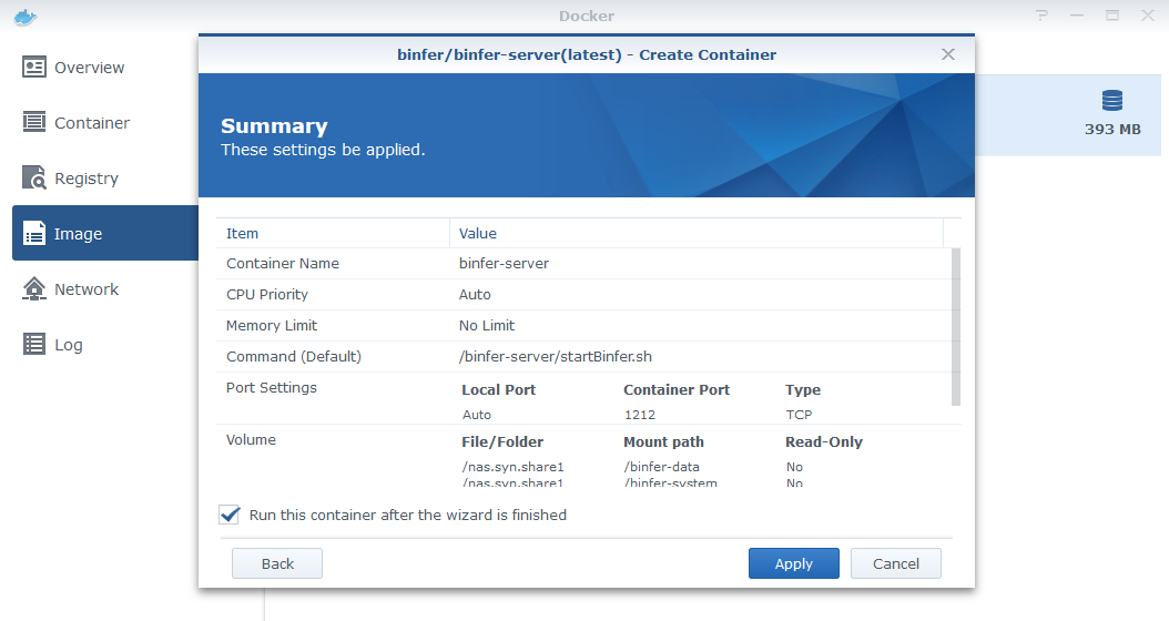 binfer-install-synology-add-container